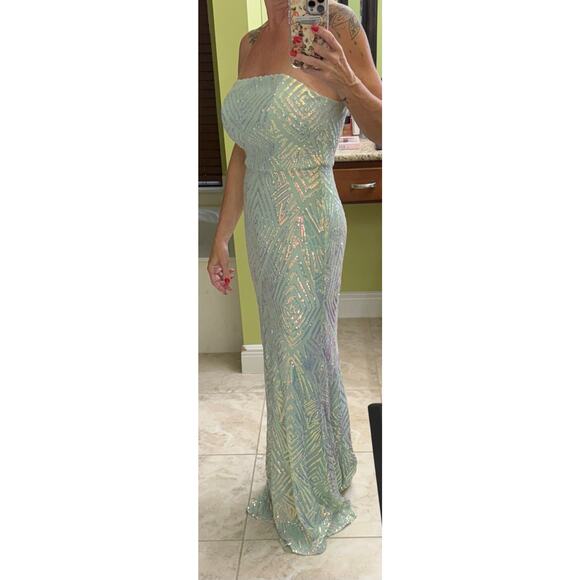 Speechless 9 embellished strapless formal evening gown light sage green NWOT - Picture 9 of 12